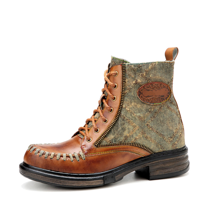 Vintage Stitching Low Heel Ankle Boots