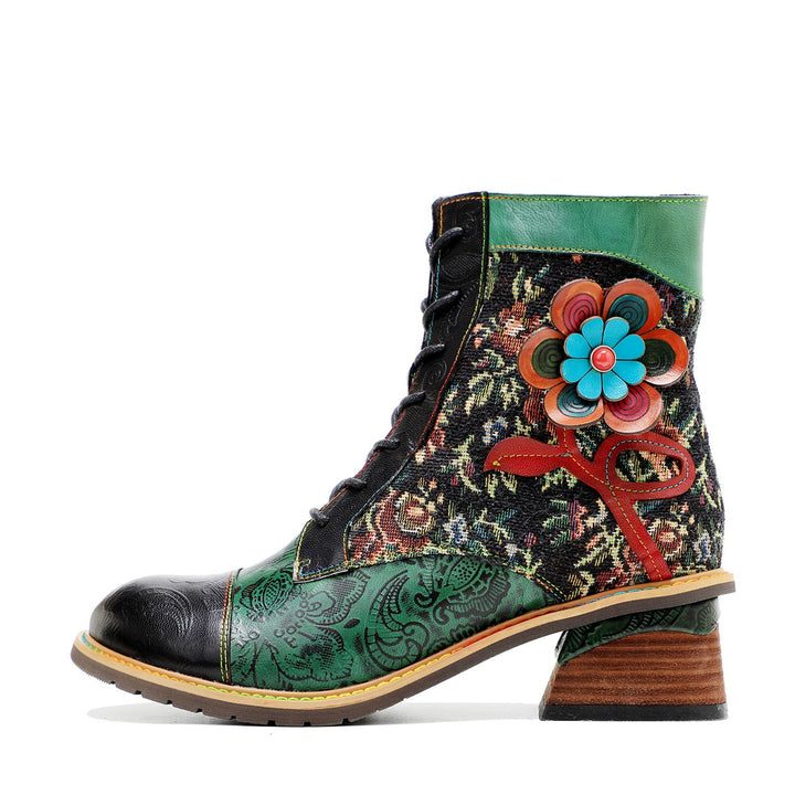 Vintage Handmade Stunning Floral Ankle Boots