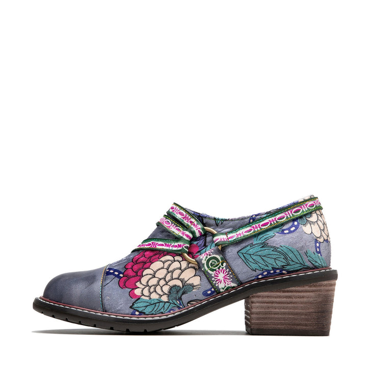 Hand Painted Leather&Velvet Panels Flat Boots