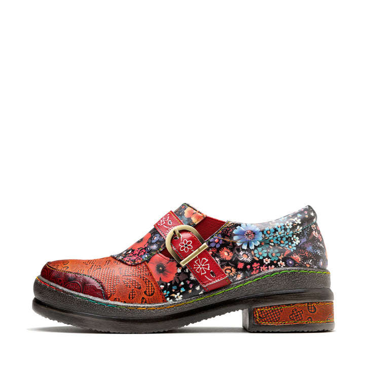 Handmade Leather Round Toe Printed Flat Shoes