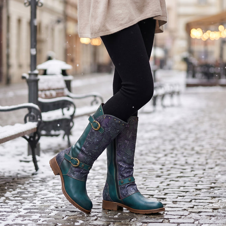 Retro pintado de fivela de botas altas
