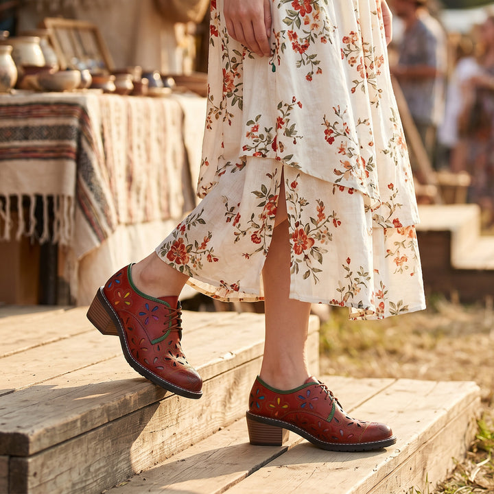Vintage Handmade Leather Hollow Flat Shoes