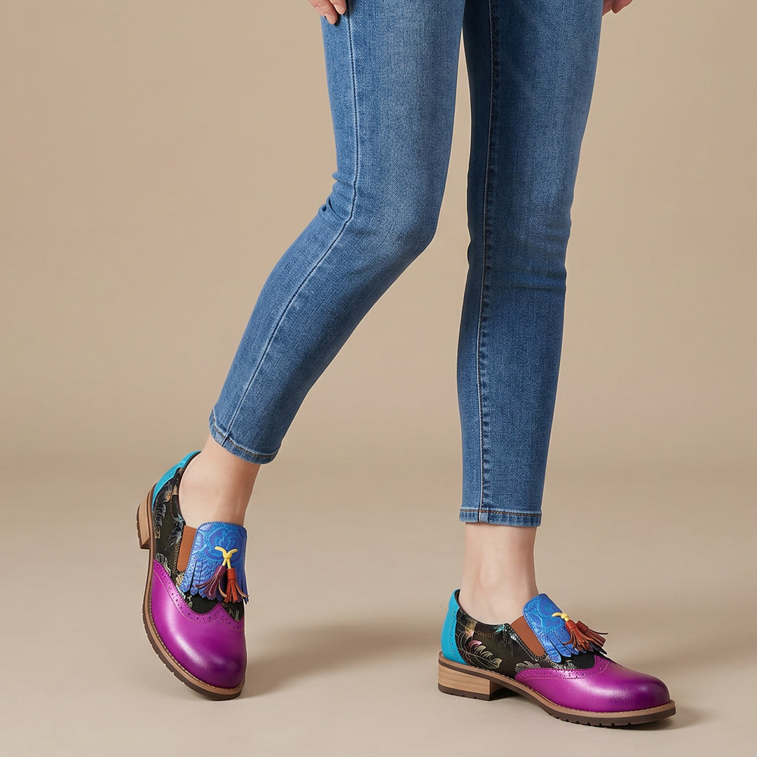 Bohemian Painted  Brogue Genuine Leather Shoes