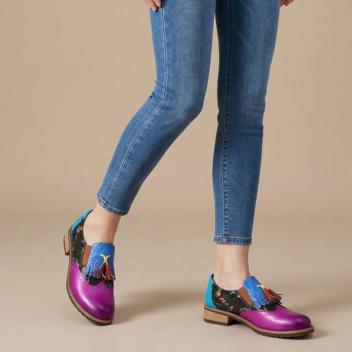 Bohemian Painted  Brogue Genuine Leather Shoes
