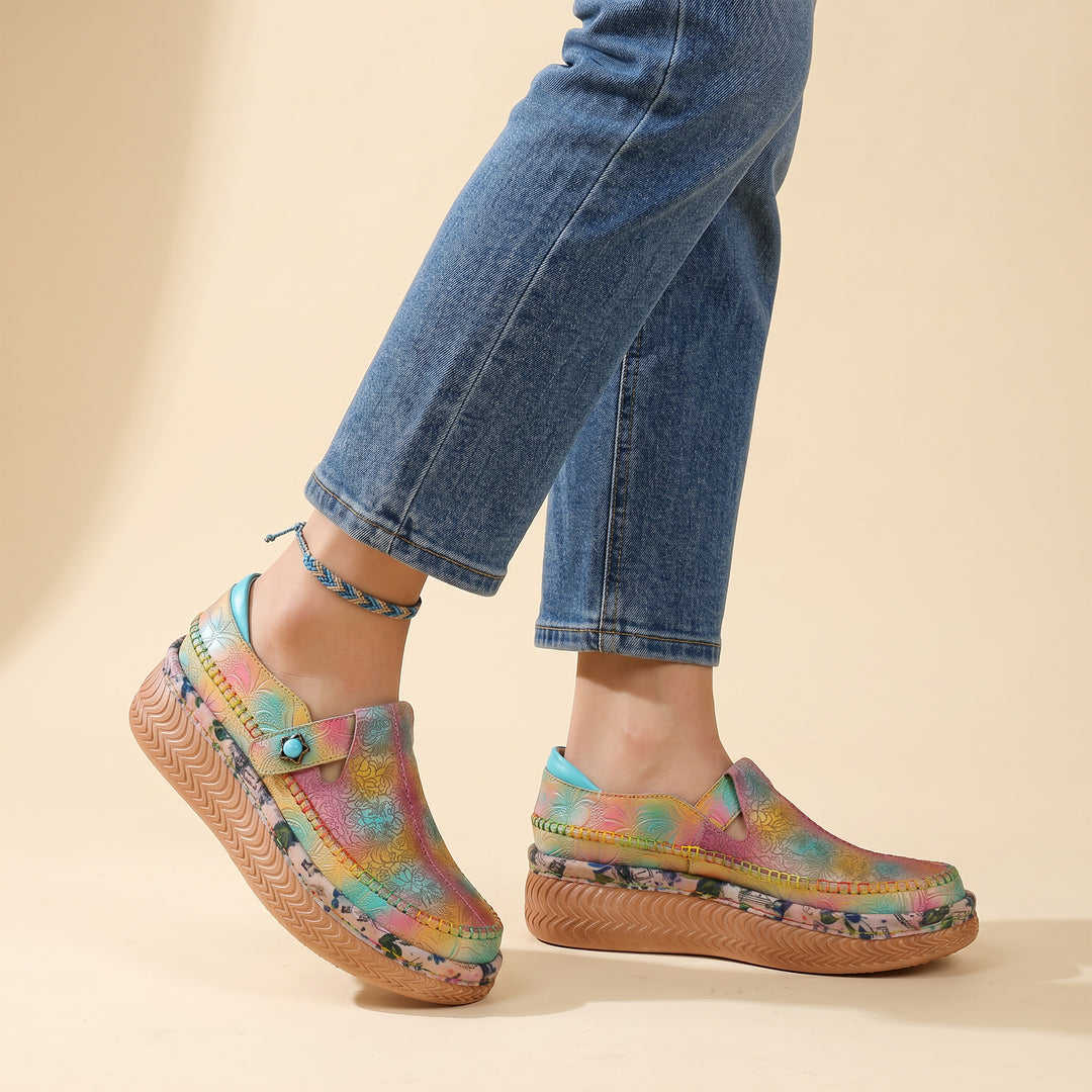 Pastel Floral-Print Slip-On Platform Loafers