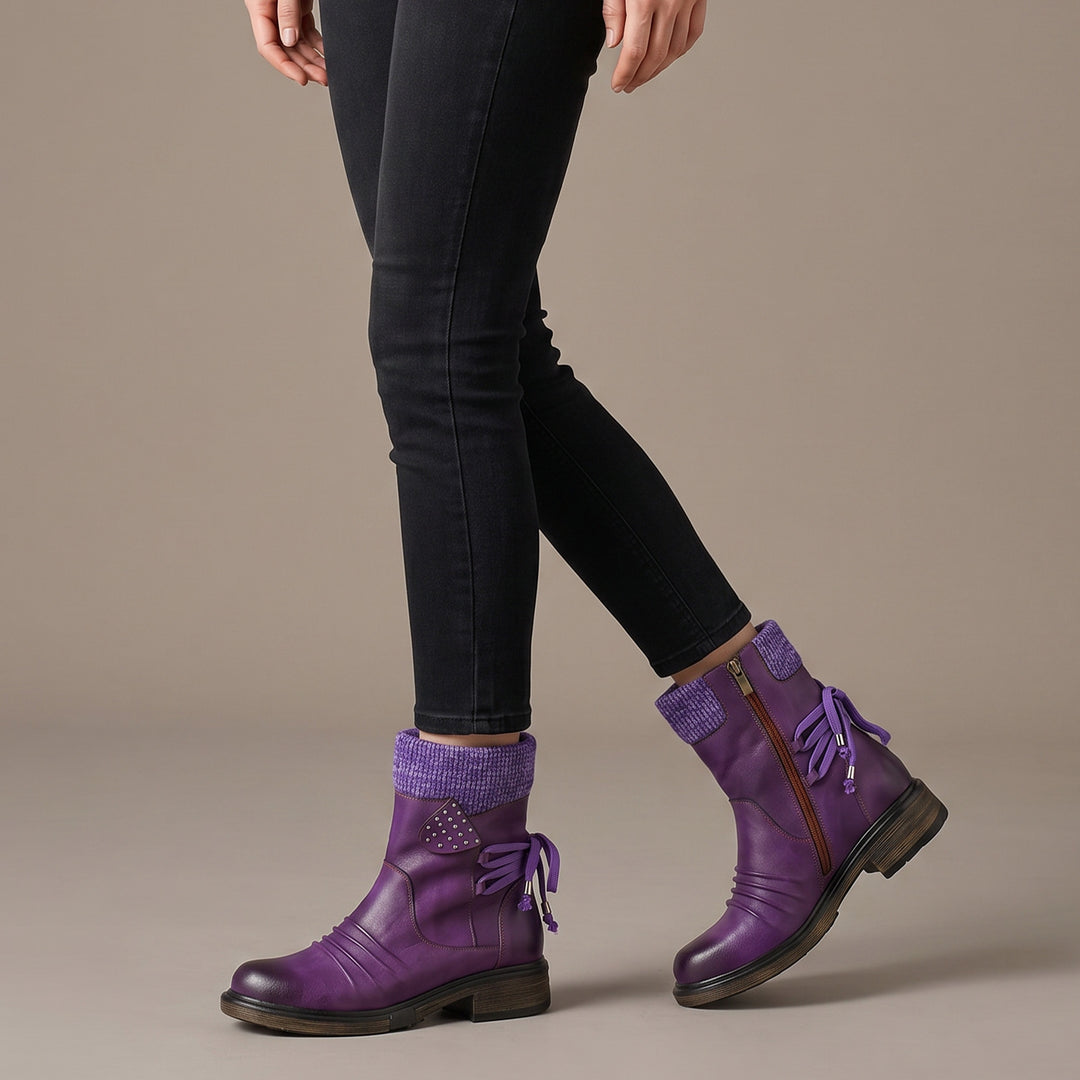 Cozy Knit Lace-Up Winter Boots with Side Zipper