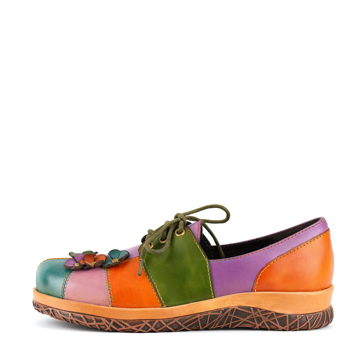 Zapatos planos con decoración floral en 3D de cuero multicolor
