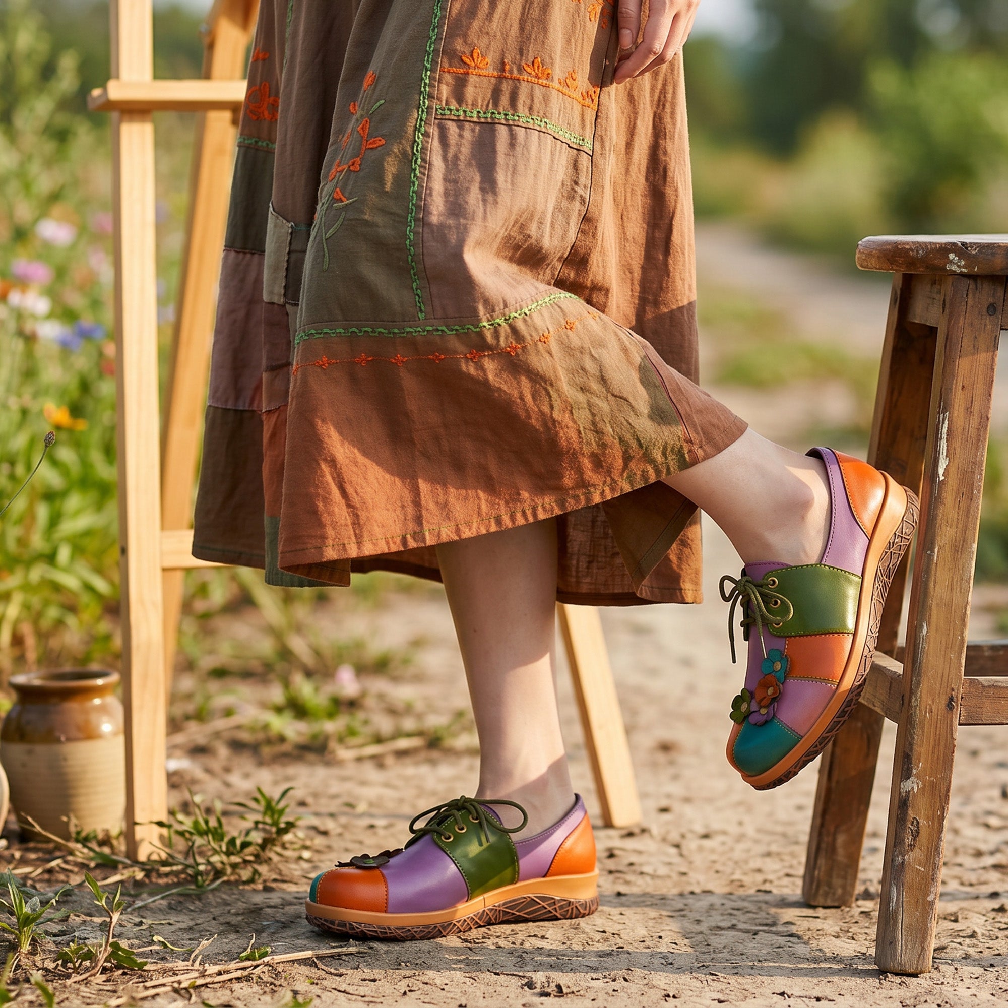 Multicolor Leather 3D Floral Decor Flat Shoes – superladystar