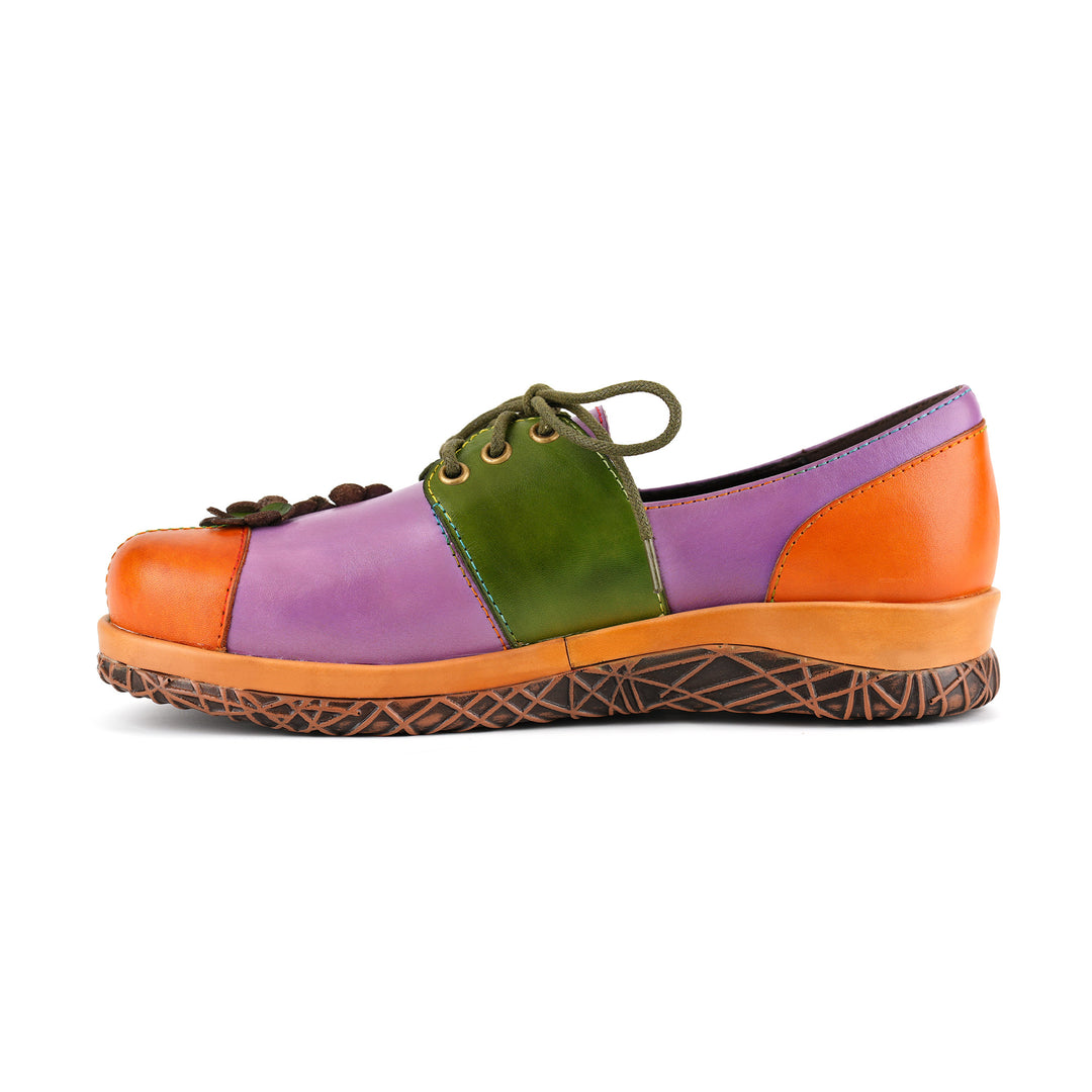 Zapatos planos con decoración floral en 3D de cuero multicolor