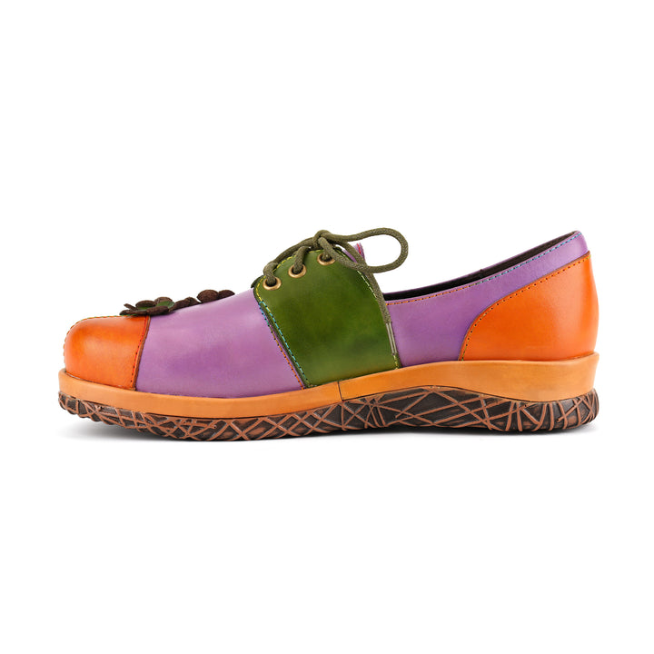 Zapatos planos con decoración floral en 3D de cuero multicolor