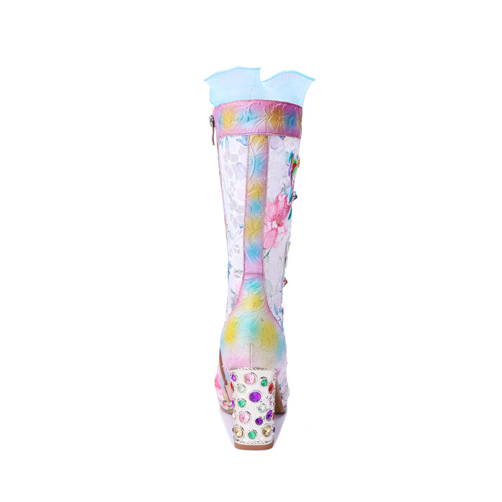 Bottes mi-mollet en dentelle brodée