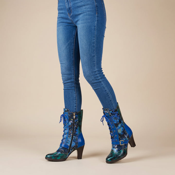 Midnight Bloom Lace-Up Boots