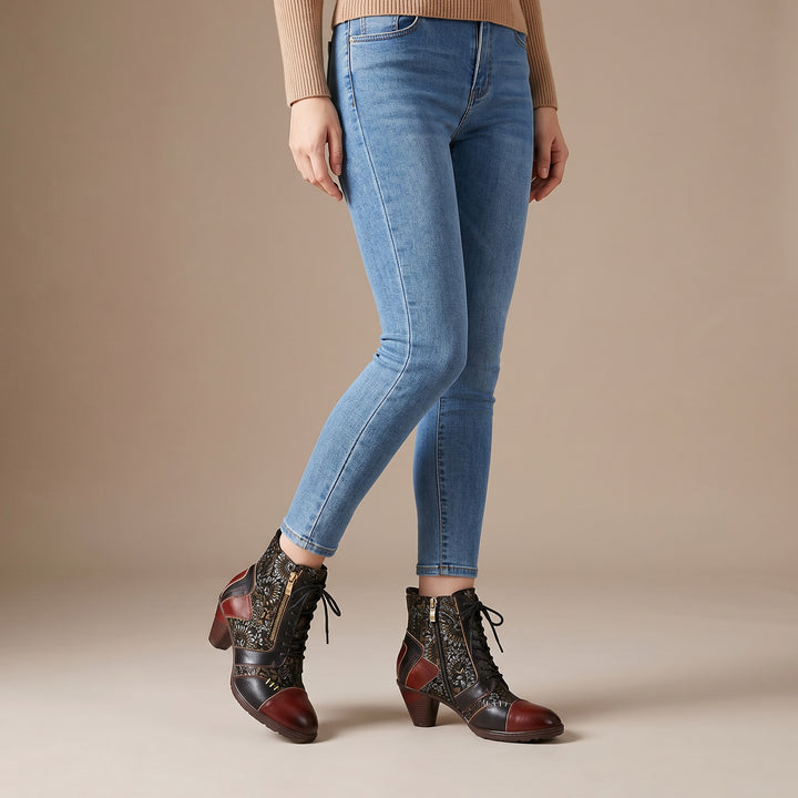 Retro Handmade Leather Patchwork Ankle Boots