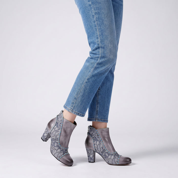 Silver Mist Paisley Ankle Boots