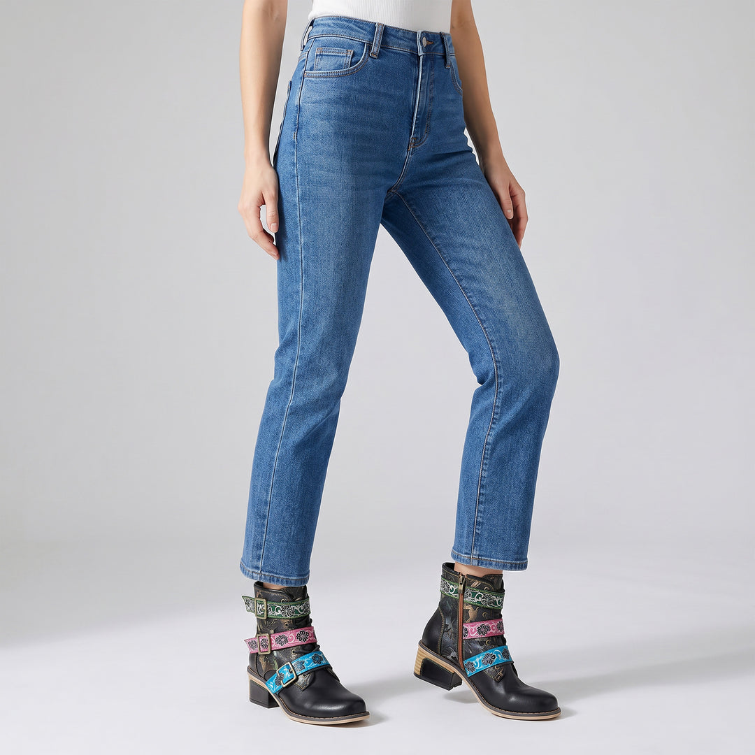 Botas de tobillo de tacón de tacón de estilo retro casual