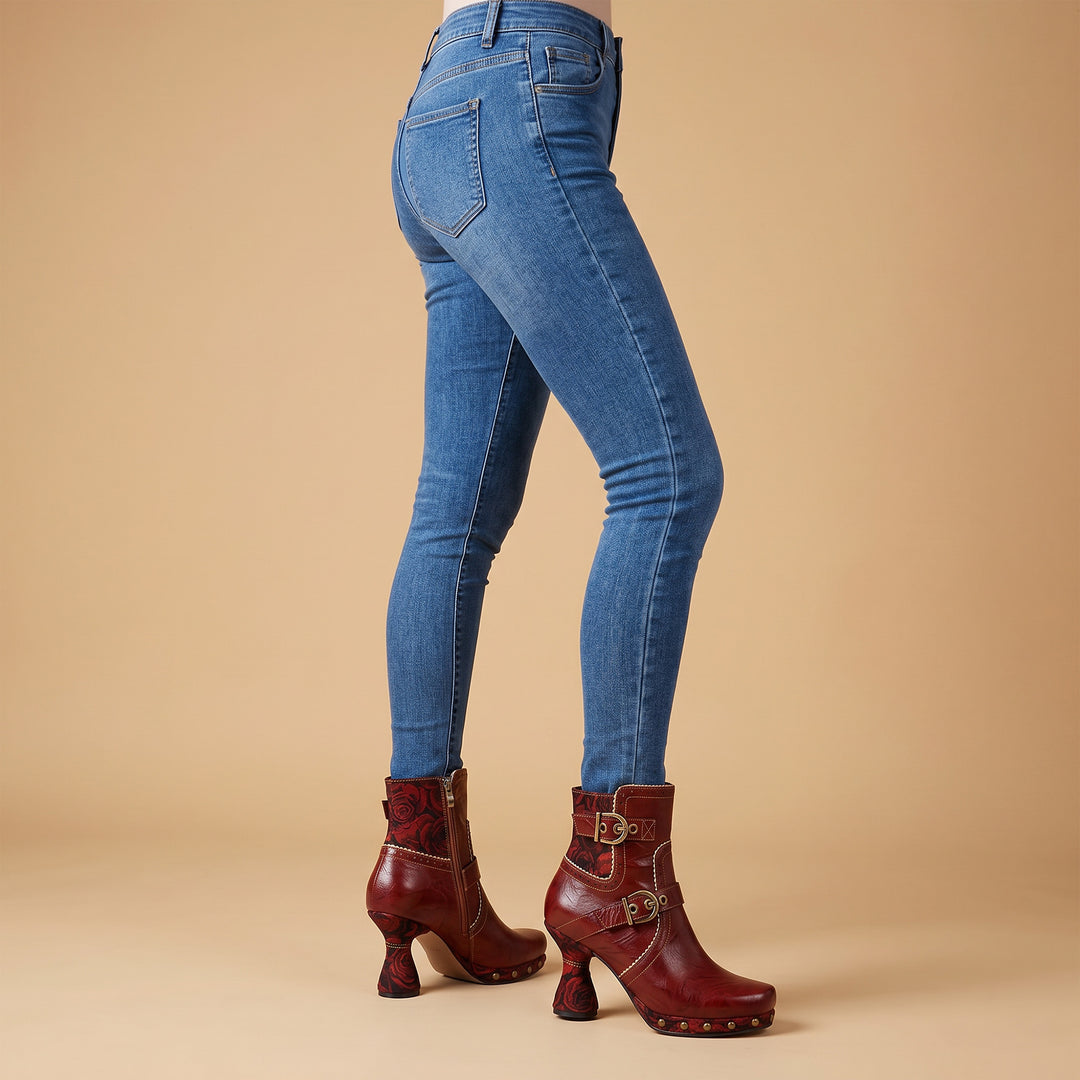 Botas de tornozelo da moda de cor pura e retro