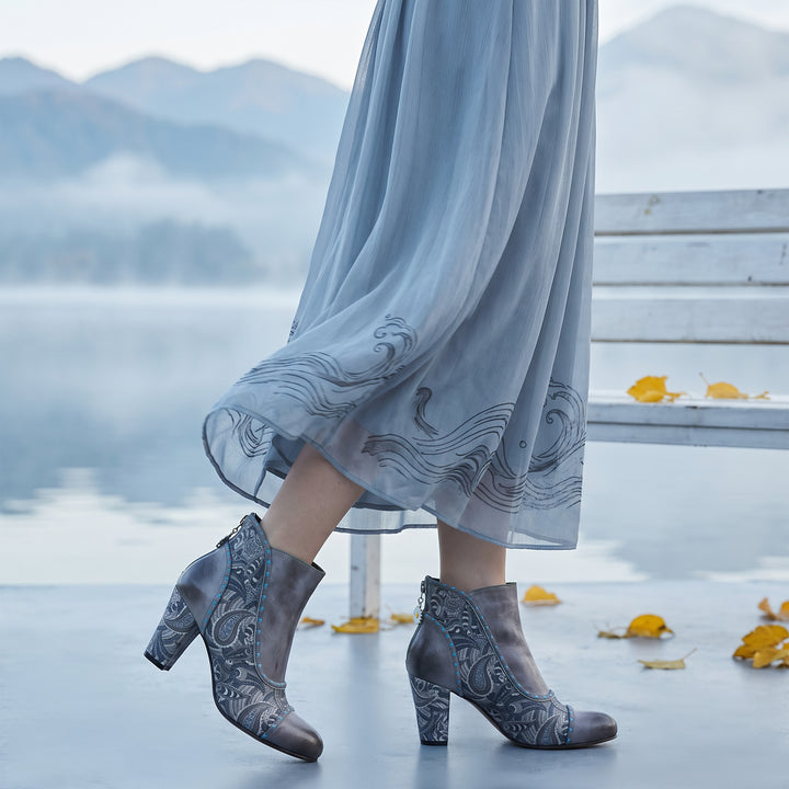 Silver Mist Paisley Ankle Boots