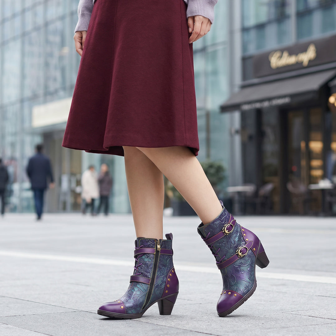 Retro Painted Genuine Leather Ankle Boots