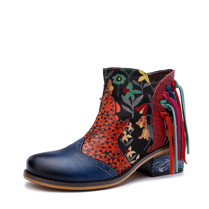 Botas de borde de cuero casual Jacquard