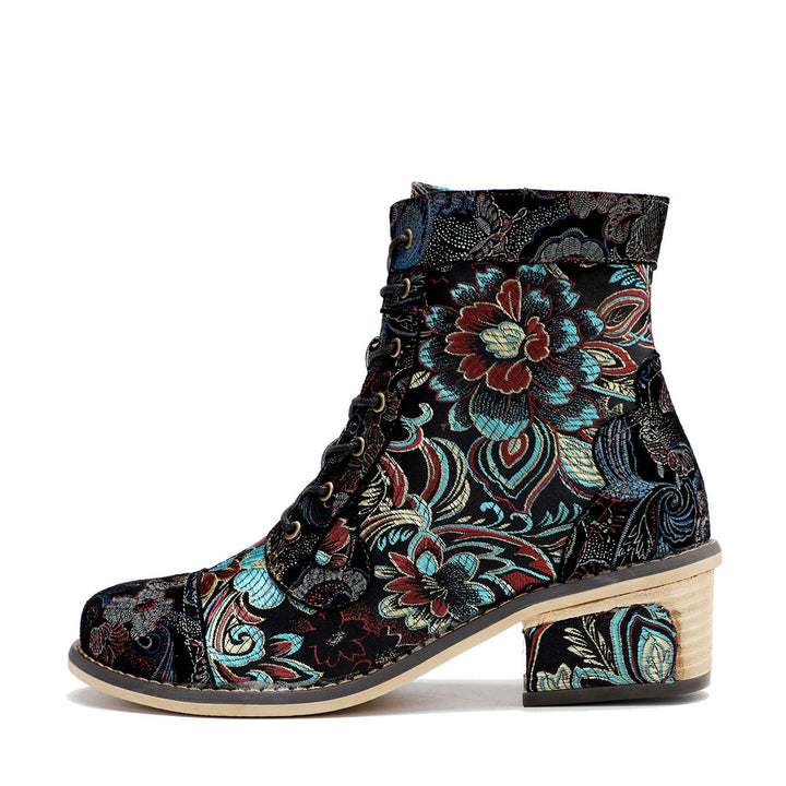 Vintage Handmade Stunning Floral Ankle Boots