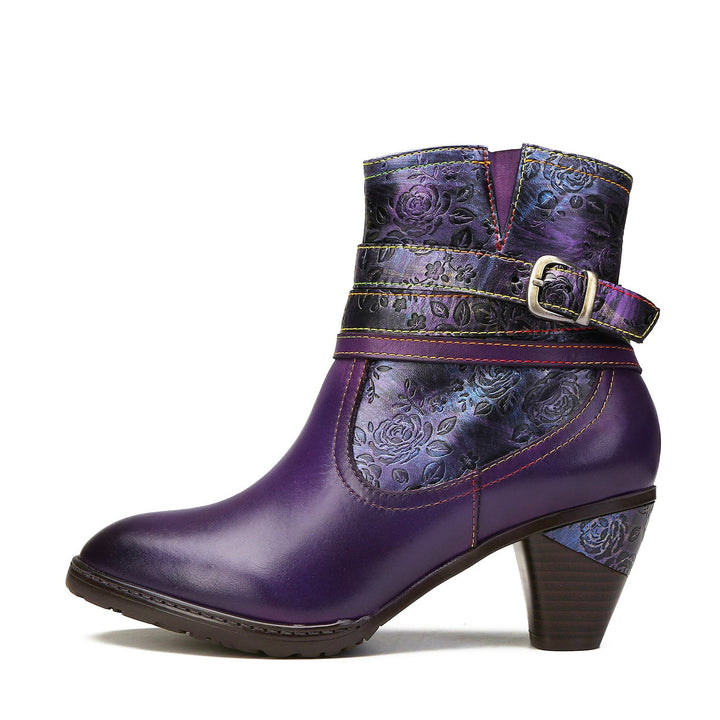 Handmade Floral Embossed Ankle Boots