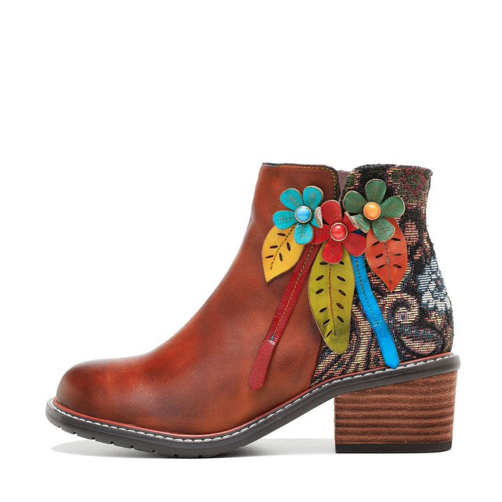 Vintage handgefertigte Lederblumen -Knöchelstiefel