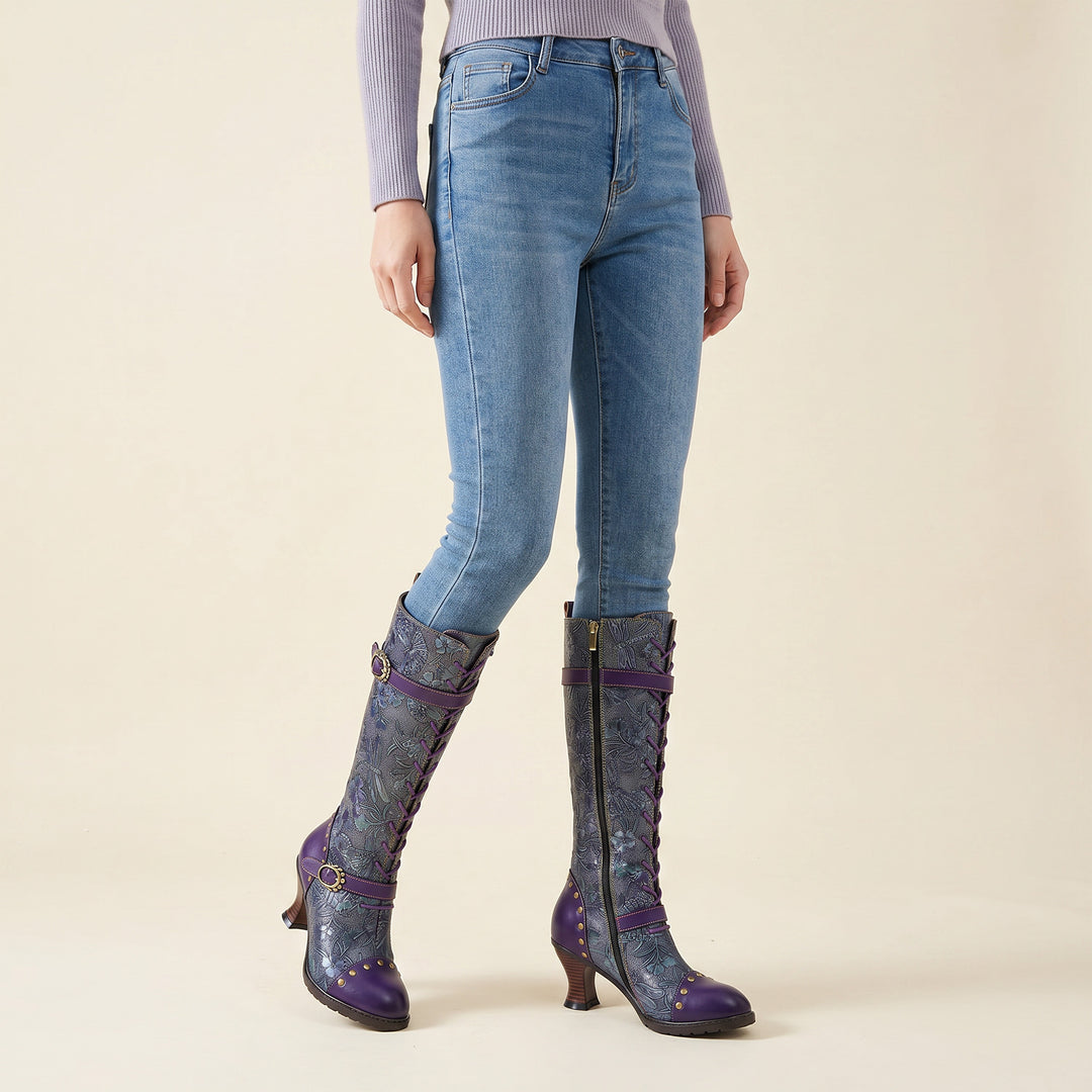 Botas de libélula de cuero real en relieve caliente