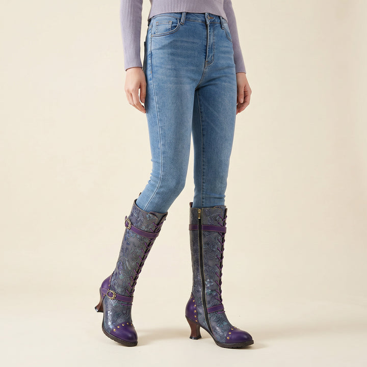 Botas de libélula de cuero real en relieve caliente