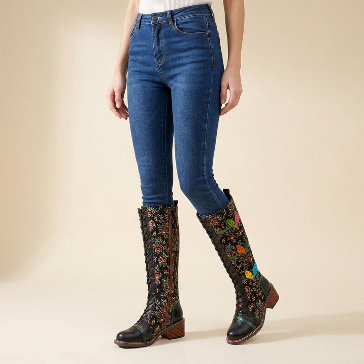Vintage handgefertigte atemberaubende Blumenstiefel