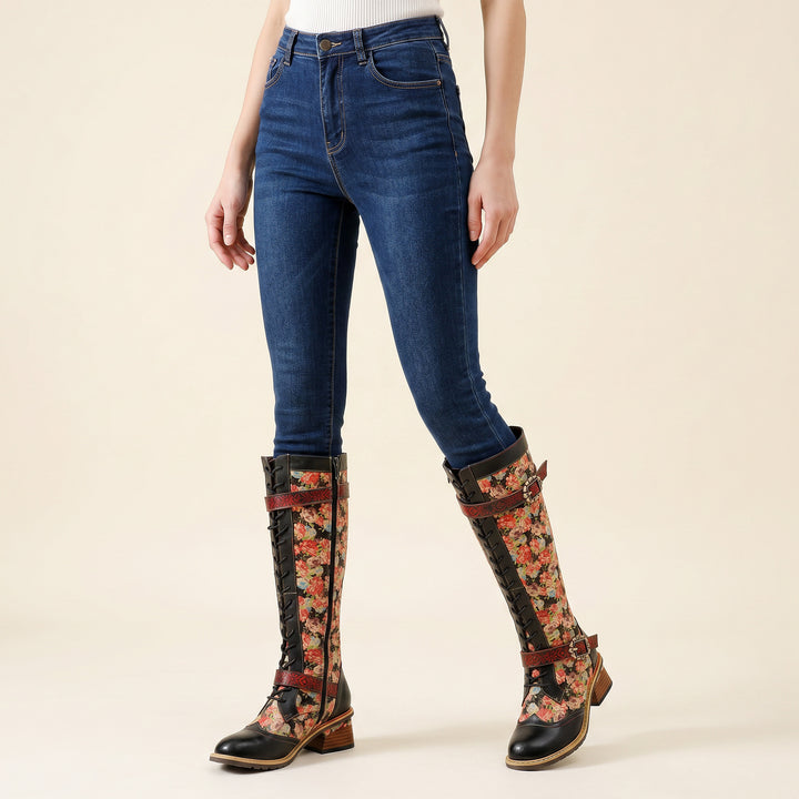 Vintage Hand-printed Stunning Floral Boots