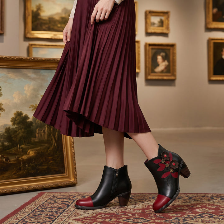 Retro Boho Floral Charm Ankle Boots