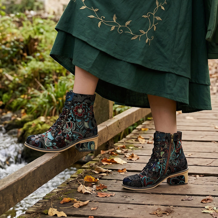 Vintage Handmade Stunning Floral Ankle Boots
