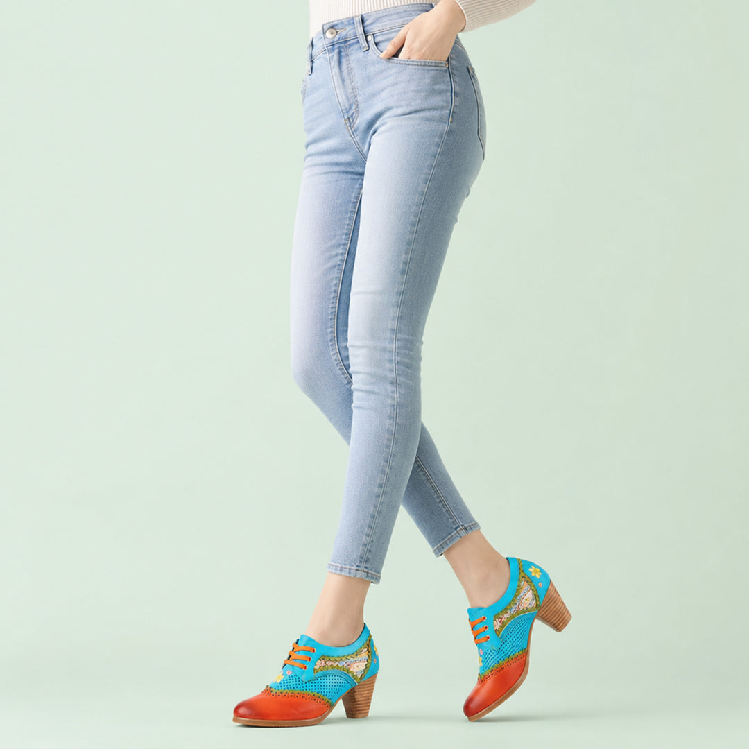 Oxfords boêmios de salto médio perfurado