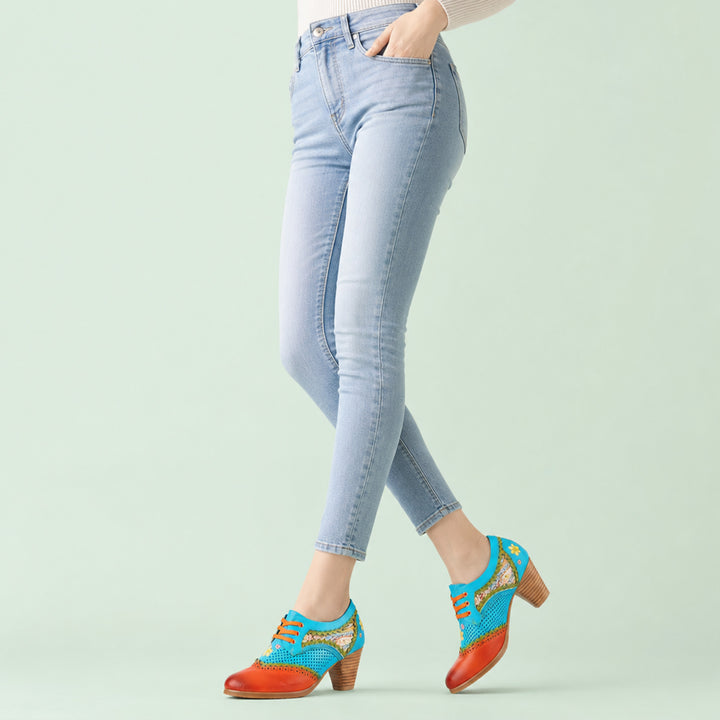 Oxfords boêmios de salto médio perfurado