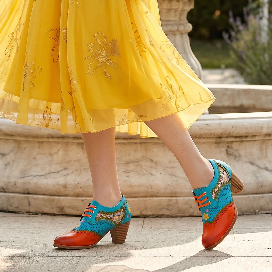 Oxfords boêmios de salto médio perfurado