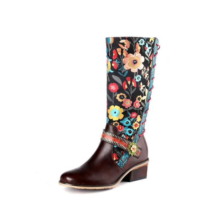Botas de cuero retro casuales botas de tubo alta