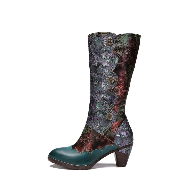 Warm Embossed Real Leather Button Boots