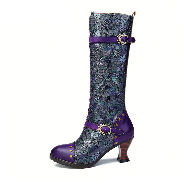 Botas de libélula de cuero real en relieve caliente