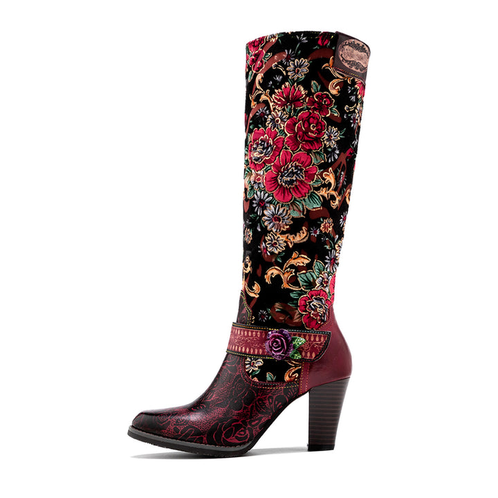 Handmade Floral Embossed Embroidery Elegant Boots