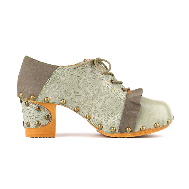 Vintage Lace-Up Oxford Embossed Floral Pumps