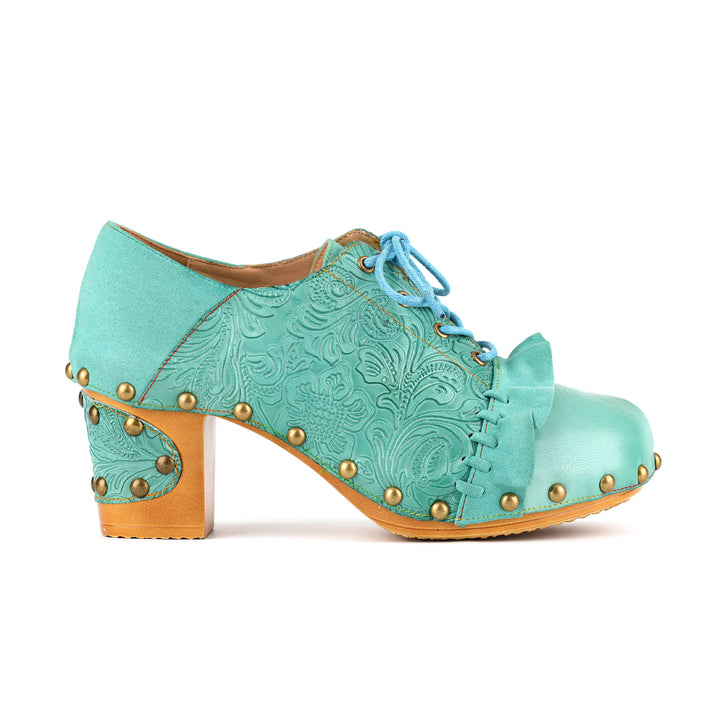 Vintage Lace-Up Oxford Embossed Floral Pumps