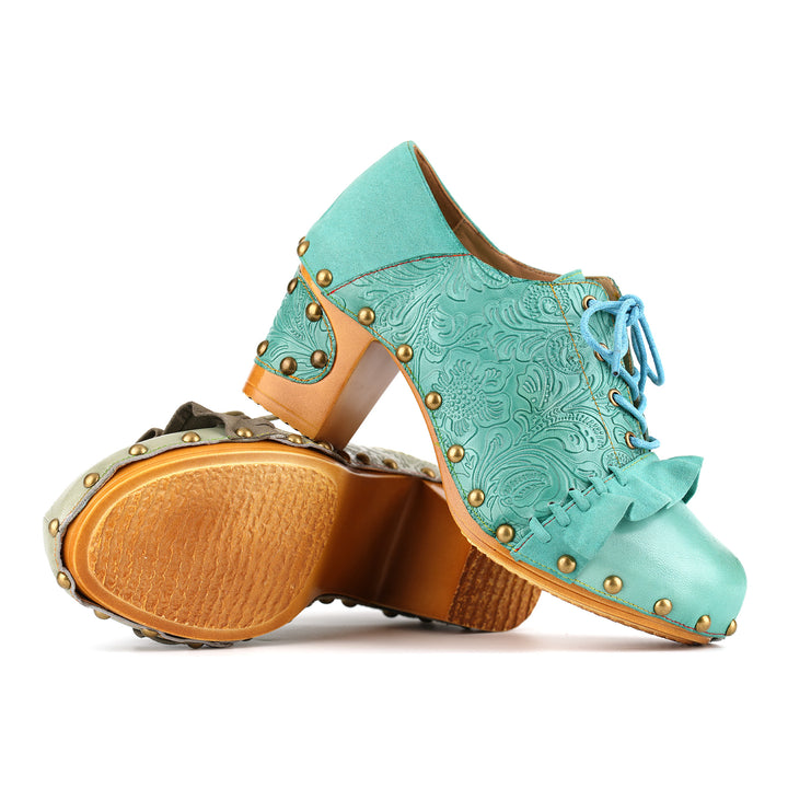 Vintage Lace-Up Oxford Embossed Floral Pumps