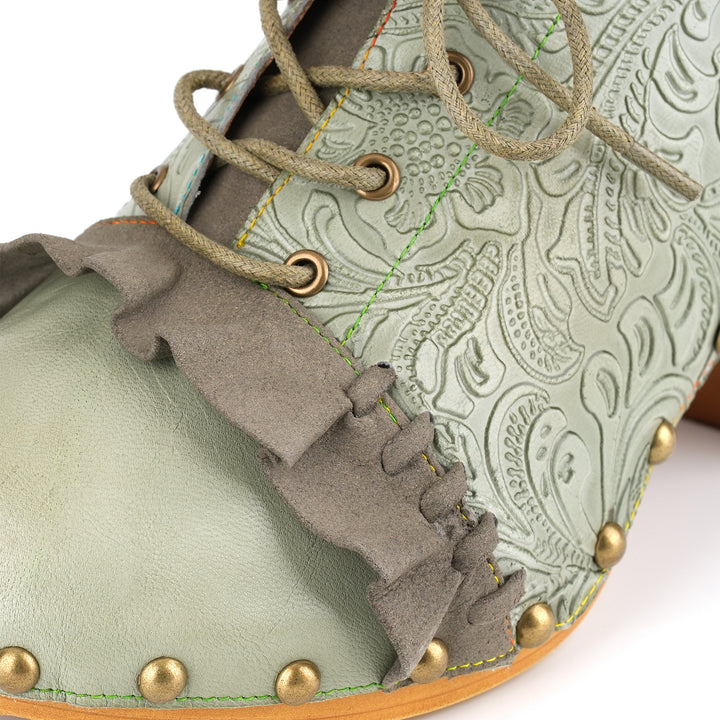 Vintage Lace-Up Oxford Embossed Floral Pumps