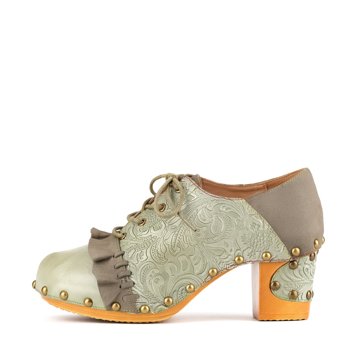 Vintage Lace-Up Oxford Embossed Floral Pumps