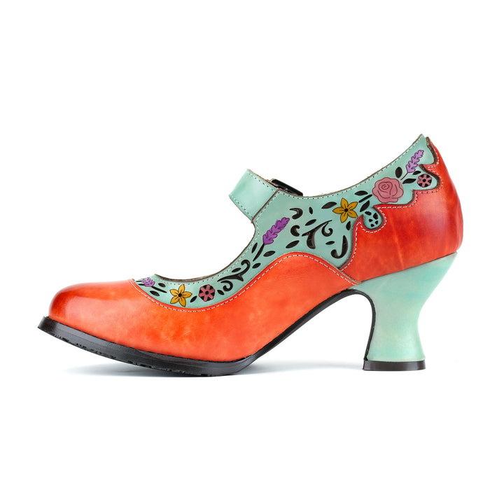 Bombas Mary Jane com design floral retrô em dois tons