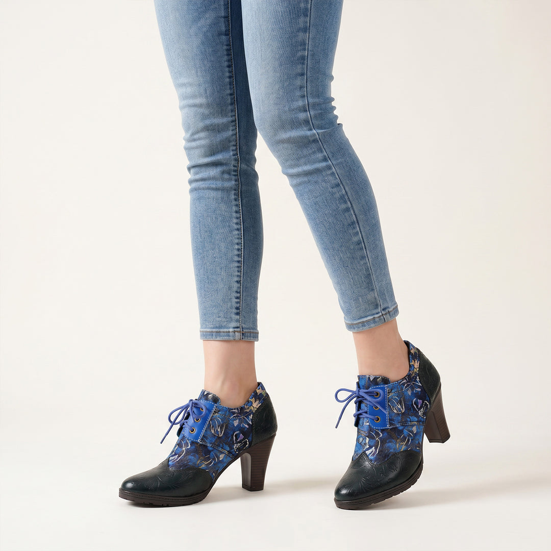Midnight Bloom Lace-Up Pumps