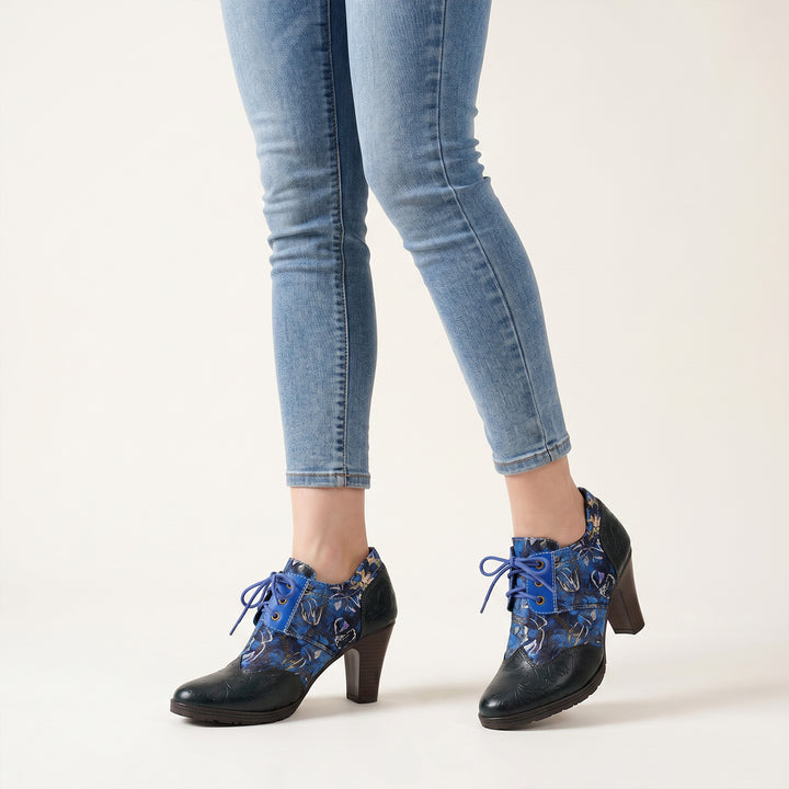 Midnight Bloom Lace-Up Pumps