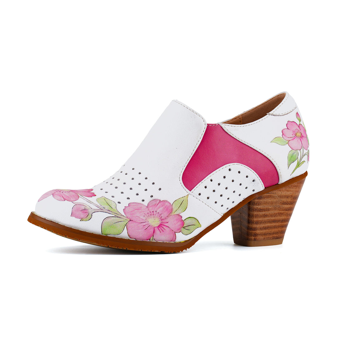 Floral Printed Leather Slip-On Ankle Shoes