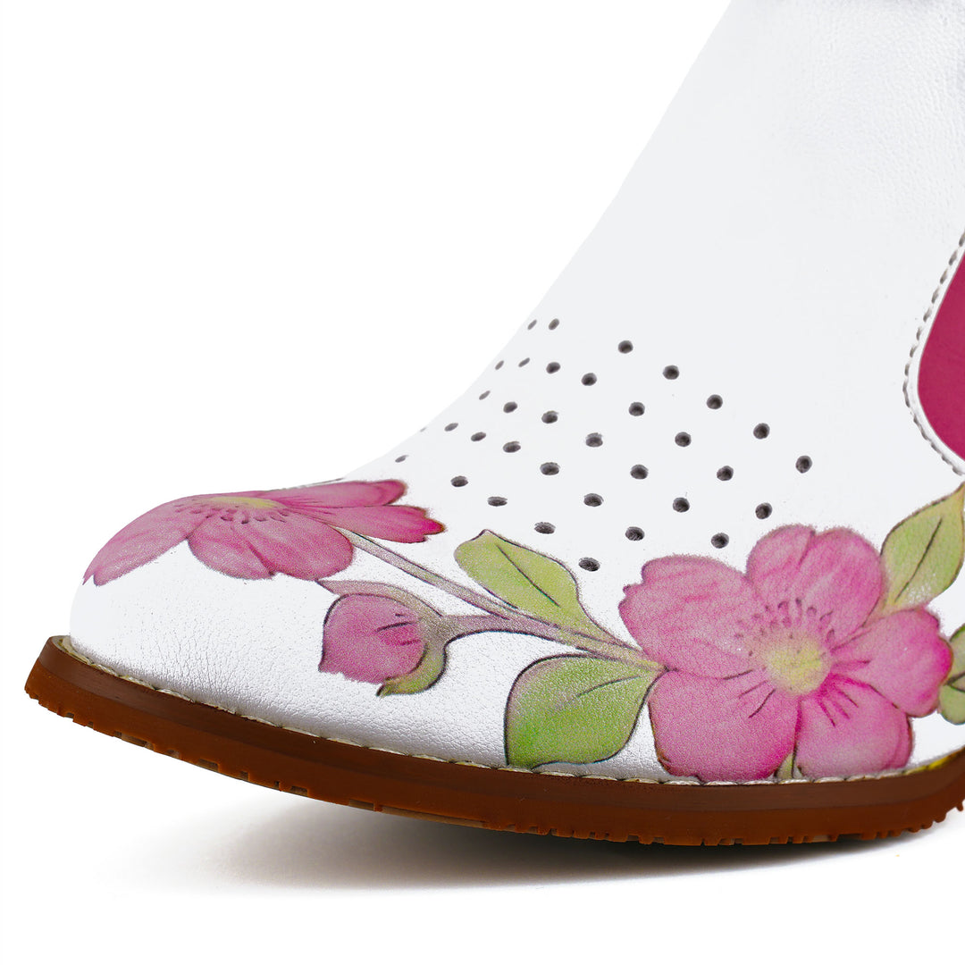 Floral Printed Leather Slip-On Ankle Shoes