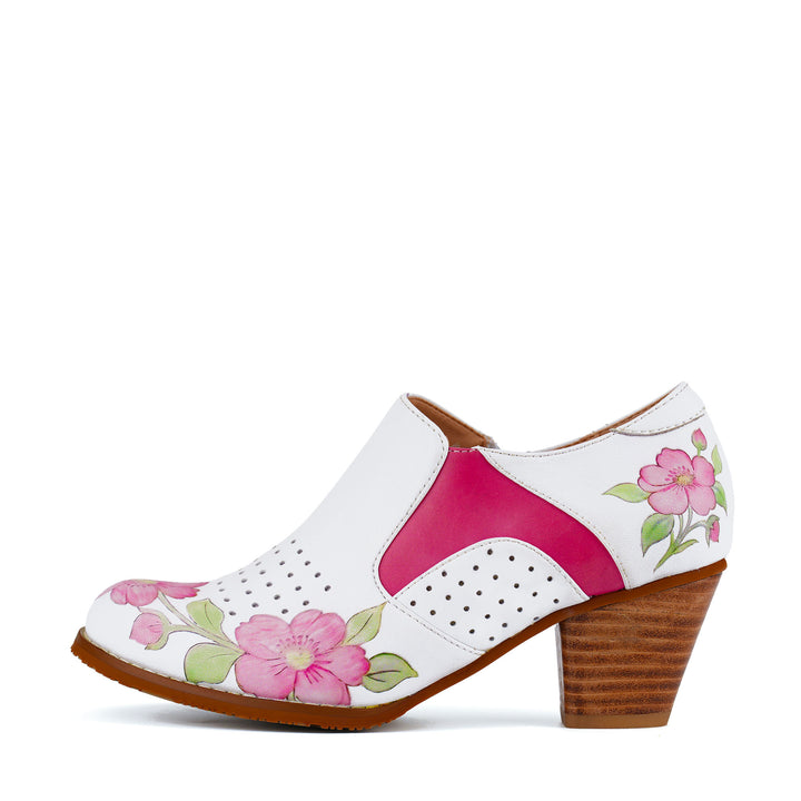 Floral Printed Leather Slip-On Ankle Shoes